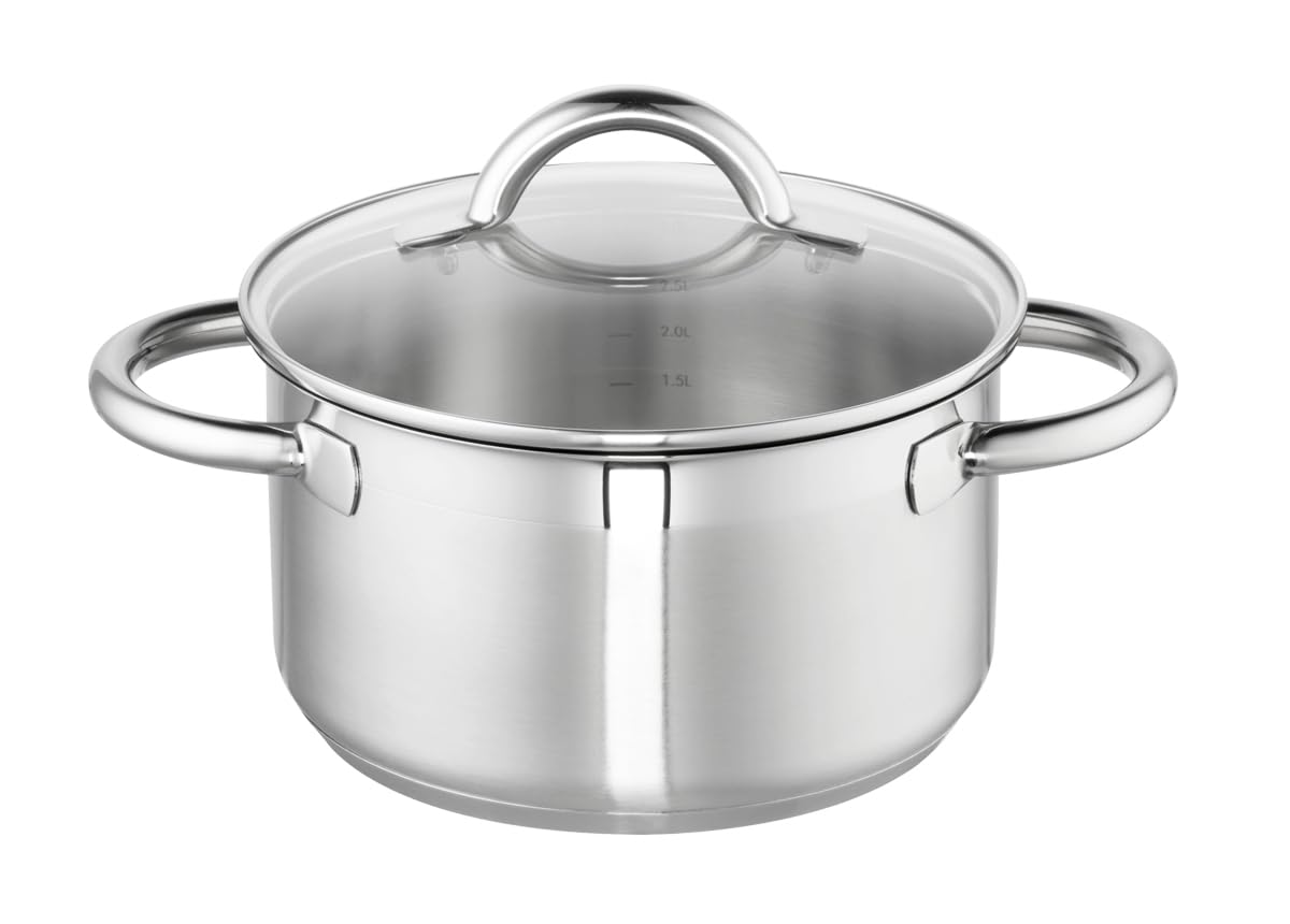 Schulte-Ufer Loop Casserole Pot 16 cm Approx. 2.0 L with Glass Lid 18/10 Steel Silver
