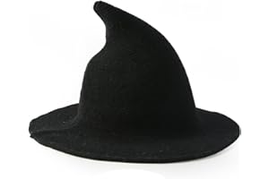Womens Witch Hat, Wool Blend Knitted Witches Hats, Warm and Foldable Wide Brim Witch Hats Costumes Accessories for Halloween