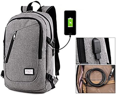 15.6 Inch USB Charging Port Backpack for Men Women Water Resistant School Students Bookbag AM SeaBlue (Grey)