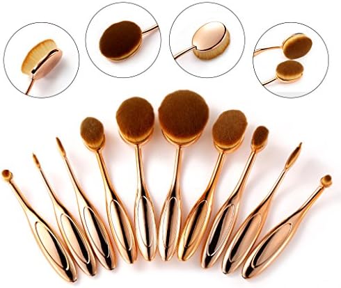 Rosabeauty 10 Pcs Super Soft Oval Toothbrush Makeup Brush Set Foundation Brushes Cream Contour Powder Blush Concealer Brush Makeup Cosmetics Tool Kit For Face And Eyes (Golden)