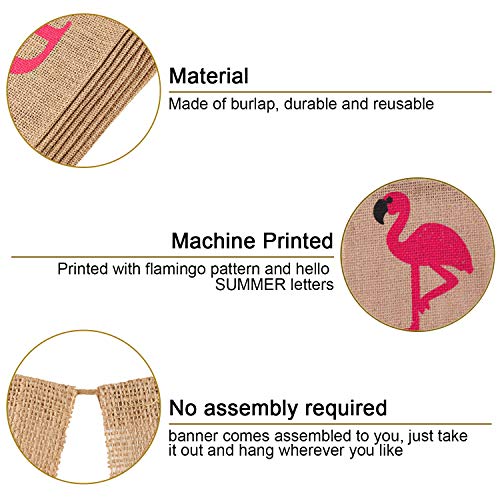 Hello Summer Burlap Banner Rustic Summer Banner with Flamingo Pattern Summer Garland Flag Decoration - //coolthings.us