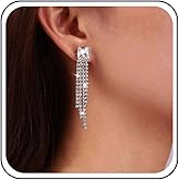 Andelaisi Boho Crystal Chandeliers Tassel Earrings Gold Crystal Rhinestone Chain Drop Earrings Vintage CZ Chain Earrings Vintage Crystal Tassels Chain Dangle Earrings Jewelry for Women