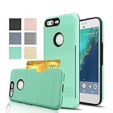 Google Pixel Wallet Case,Anoke [Credit Card Slots Holder]Hard Plastic PC TPU Soft Hybrid Shockproof Heavy Duty Protective Cover Case For Google Pixel KC2 Mint