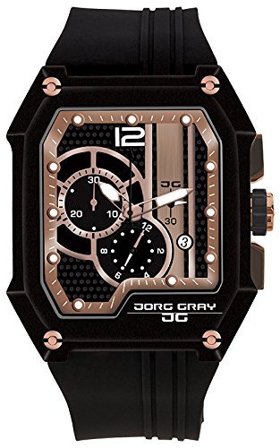 Jorg Gray JG7100-21 Men s Watch Chronograph Integrated Silicone Strap Black-Rose Gold Dial Rectangular Case