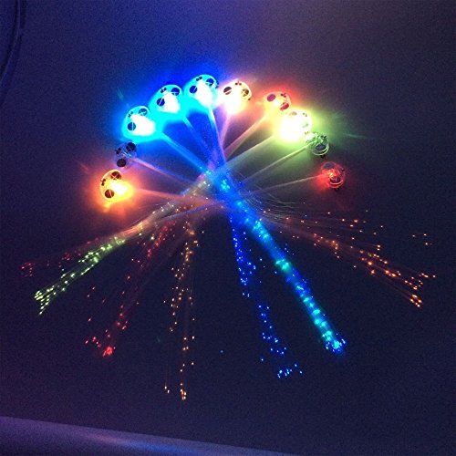 Novelty Place [Party Stars] 14 inch LED Light-Up Optic Fiber Hair Extension with Barrette Party Light Set - Alternating Multicolors (24 Pack)