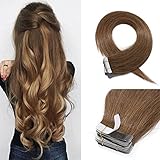 18 Inch Tape in Hair Extensions Remy Human Hair #06 Light Brown Long Straight Hair Seamless Skin Weft Invisible Double Sided Tape 20pc/pack 50g +10 Free Tape Bonds