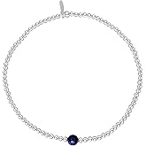Silverly Sterling Silver Simple Lapis Lazuli Stretch Bracelet - Stacking Beaded Ball Bracelets for Women - Elastic Blue Gemstone Design - Boho September Birthstone Gift - 925 Silver Jewelry