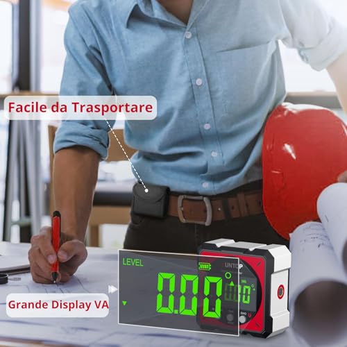 XUNTOP LCD Digital Level Box Rechargeable with Electronic Laser Angle Finder 4 x 90° with 4 Magnetic Sides with Type-C Cable for Charging Inclinometer Laser Level Waterproof with Backlight