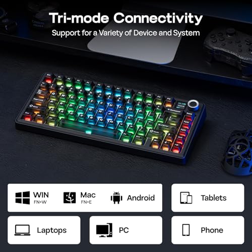 EPOMAKER X Aula F75 MAX Teclado Mecánico Inalámbrico con Pantalla TFT y Perilla, Teclado de Junta en Distribución 75%, Teclado Gaming Intercambiable en Caliente para PC/Mac/Linux (Matte Black)