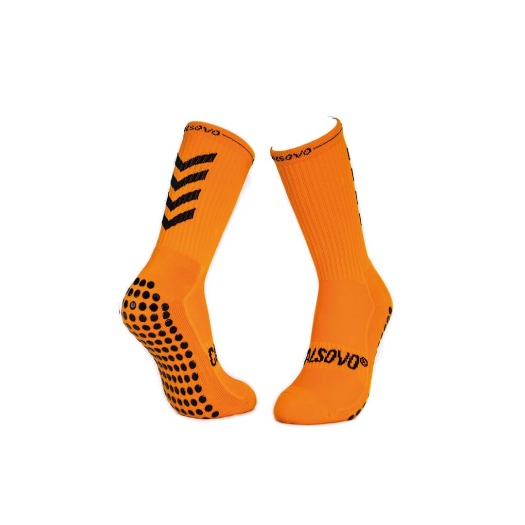 CALSOVO Unisex Adult Grip Socks Orange Sports Socks (Anti Slip), 44-46