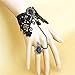 Udobuy®Gothic Retro Lace Slave Bracelet with Ring Wedding Wristband Black Flower Ring Bracelet