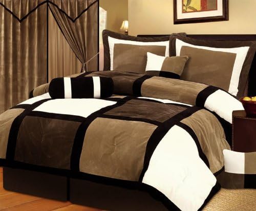 Amazon Com Grand Linen 5 Piece Brown Black Beige Bed In A Bag