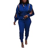 Akmipoem Sweatsuits for women Set 2 Piece Jogger Outfits Zipper Split Long Sleeve Button Down Crop Top and Pants Tracksuit