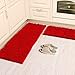 USTIDE SOFE Shaggy Chenille Rug 2-Piece Kitchen Rug Set Red Wedding Room Rugs Non-Slip Absorbent Floor Mat Carpet