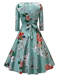 VOGTAGE vestido retro vintage de los años 50, mangas largas, diseño floral, con cintura marcada
