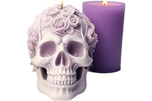 Large 3D Rose Flower Skull Candle Molds, Flexible Clear Silicone Skull Head Molds, Silicone Molds for Resin,Aromatherapy Cand