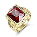 MASOP Luxury Gold Tone Engraved Mens Stainless Steel Rings with Red Ruby Garnet Color Stone Size 8-12