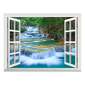 Removable Wall Sticker/Wall Mural - Beautiful Landscape of Deep Forest Waterfall inThailand | Creative Window View Home Decor/Wall Decor - 24"x32"