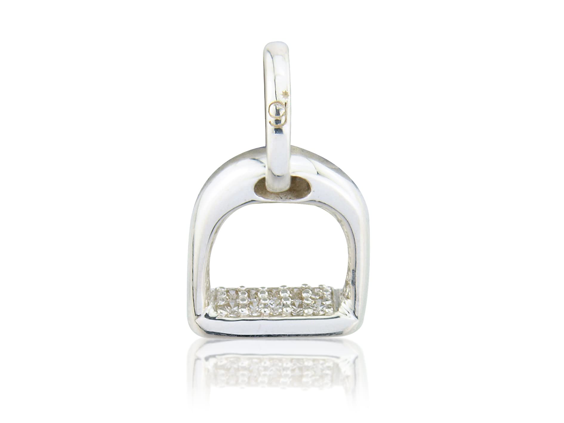 GEMMAJ STERLING SILVER STIRRUP CHARM - equestrian silver charm or pendant .