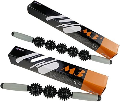TSAR003 Massage Stick, Fascia And Cellulite Blaster Remover Muscle Roller, Trigger Point Body Massager Balls Fat Blaster Stick Myofascial Release Tool With 3/5 Balls, 2 Pieces,Black