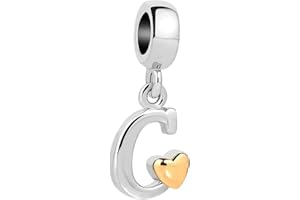 QueenCharms Initial A-Z Letter Charm Golden Heart Alphabet Dangle Beads for Bracelets & Necklaces