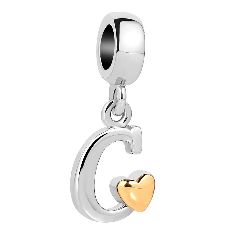 Sug Jasmin C Letter Heart Bracelet Charms Initial N Dangle Golden Heart Alphabet Dangle European Beads for Bracelets & Necklaces