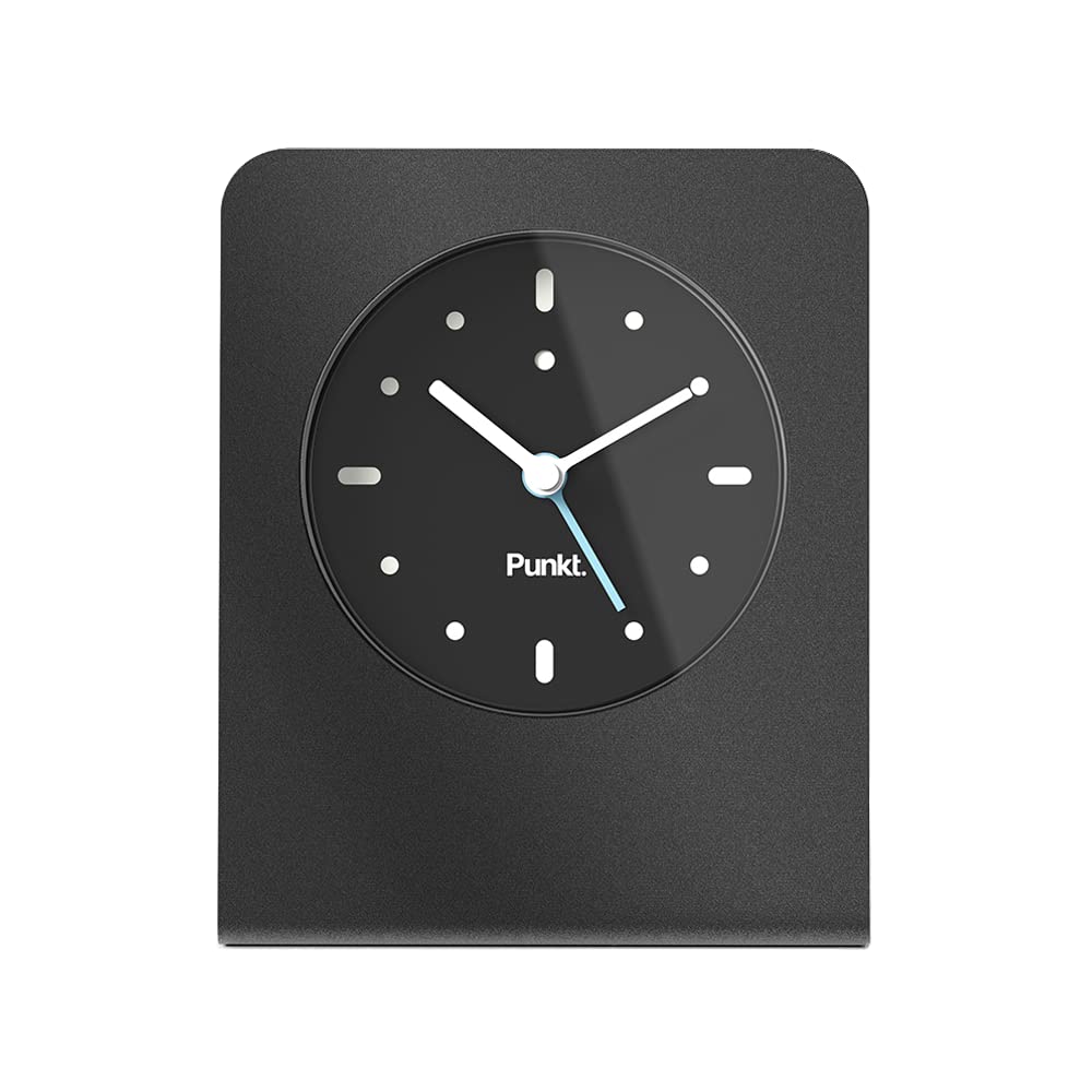 Punkt. AC02 Design Alarm Clock with Alarm Function, Aluminium body, Glass Frame, Design by Jasper Morrison, Made in Japan - Black & Light Blue