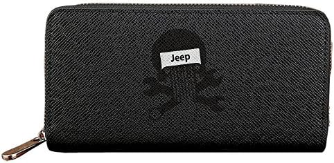 JEEP PUNISHER SKULL Leather Wallet Card Holder Purse Multi-card Position Mult- Fold Purse Long Zipper Wallet Handbag