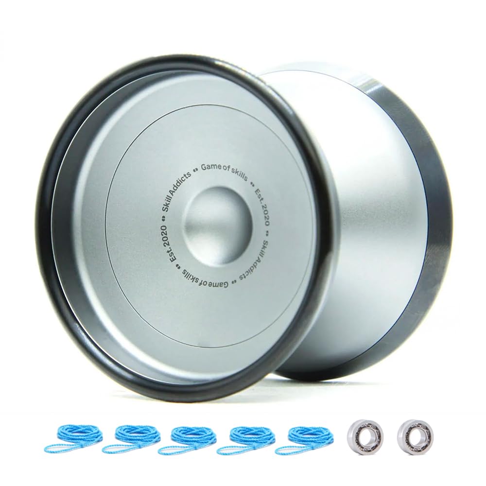 SkillAddicts Pro YoYo - Professional Unresponsive Metal Trick Yo yo for Advanced Play with Fingerspin Cup for Yo-yo Kids, Teens and Adults - Grey
