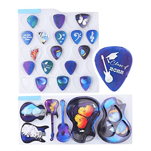 LET'S RESIN Guitar Pick Resin Molds, Guitar Triangle Plectrum Resin Molds Silicone & Guitar Pick Case Molds for Resin Casting, Epoxy Resin Molds for Musical Accessories, Keychain, Necklace, Decoration