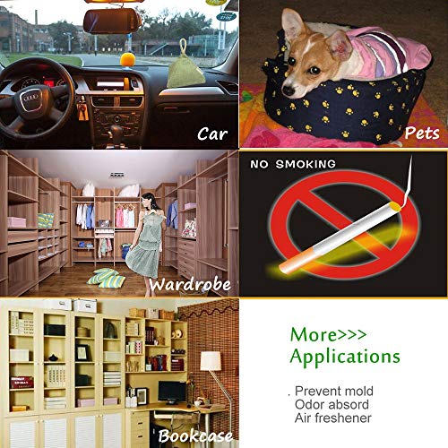 HUANLEMAI 4-Pack x 200g Natural Activated Moso-Bamboo Charcoal Air Purifying Bags, Fragrance Free, Chemical Free, Odor Eliminator Dehumidifier Purifier Absorb Moisture for Home, Kitchen, Closet, Car