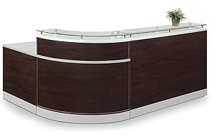 NBF SIGNATURE SERIES NBF Modern Reception Desk with Counter, Front Desk, Retail Checkout Counter, L Shaped, Office, Lobby, Salon, Store, Curved, 79" W x 63" D, Mahogany