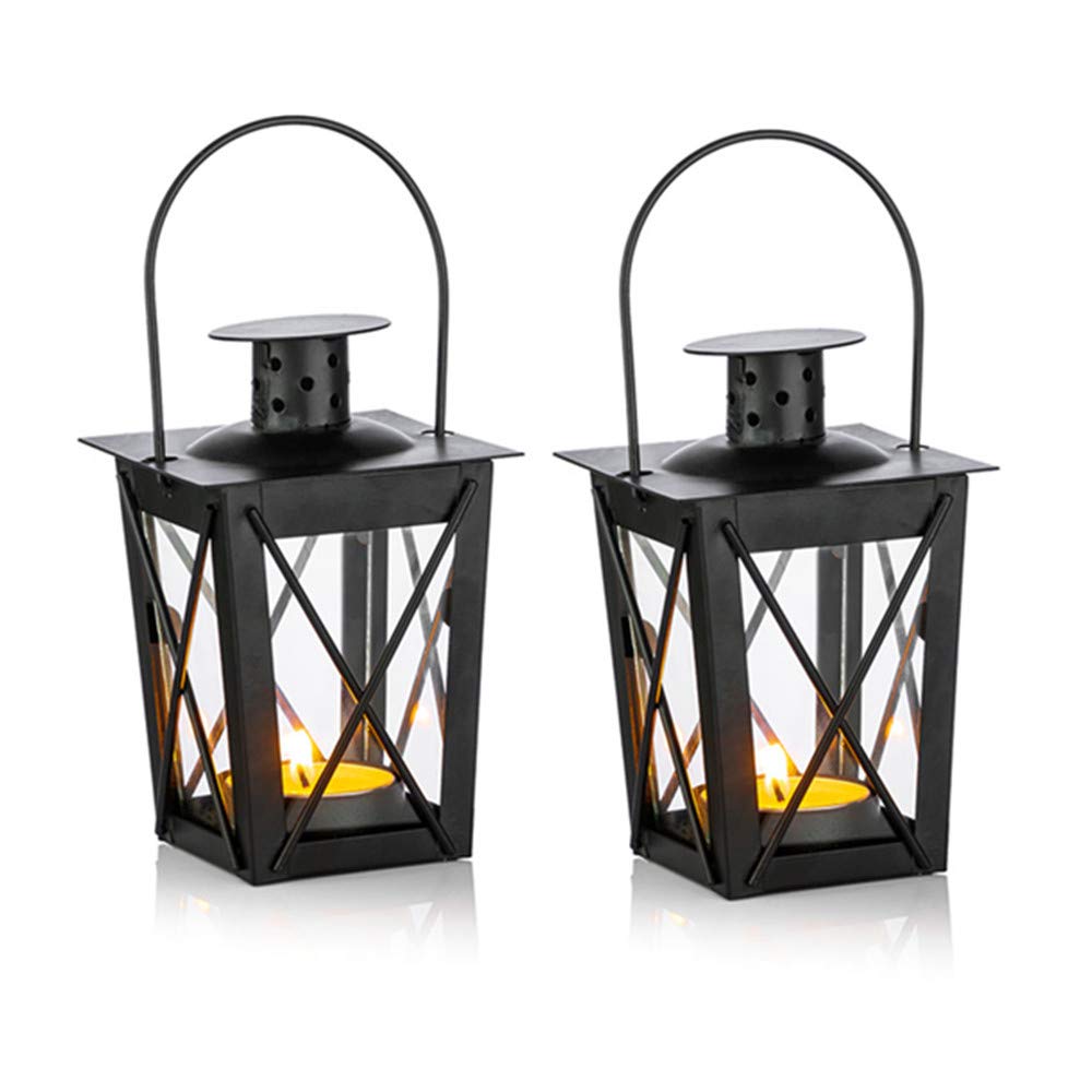 Photo 1 of 2 Pcs Tealight Lanterns Hanging Candle Holder, Metal Mini Decorative Led Tea Light Candleholder Decoration for Birthday Parties Wedding Centerpiece Relaxing Spa Setting (Black, 2 Pcs)