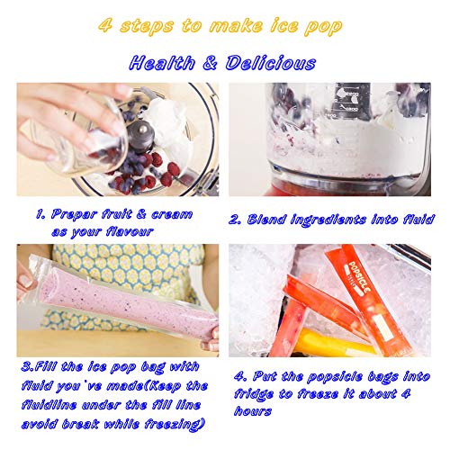120 Disposable Ice Popsicle Mold Bags| BPA Free Freezer Tubes With Zip Seals | For Healthy Snacks, Yogurt Sticks, Juice & Fruit Smoothies, Ice Candy Pops with A Funnel 2 Pack Ice Pop Sleeves