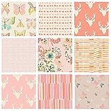 Hello Bear Fabric Bundle | Fabric with Butterflies | Girl's Nursery | Feminine | Pink Floral Fabric | Forest Floor | Pink Coral | Bonnie Christine | Art Gallery Fabrics | 9 Fabric Quilting Bundle FQs