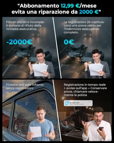 NUASI 4G LTE Dash Cam Car Front and Rear Camera 2K/1080P | 32GB SD Card Included, with 24/7 Parking Modes, GPS, OBD, G-Sensor, APP Alert, Night Vision, Two-Way Audio