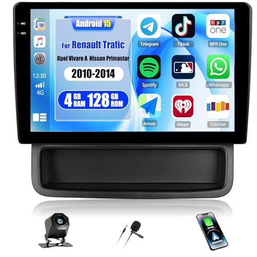 4+128G Android 15CAMECHO Car Radio for Renault Trafic 2 Opel Vivaro A Nissan Primate 2010-2014, 10 Inch GPS Radio with Bluetooth WiFi Wireless Carplay Android Auto FM RDS + Backup Camera