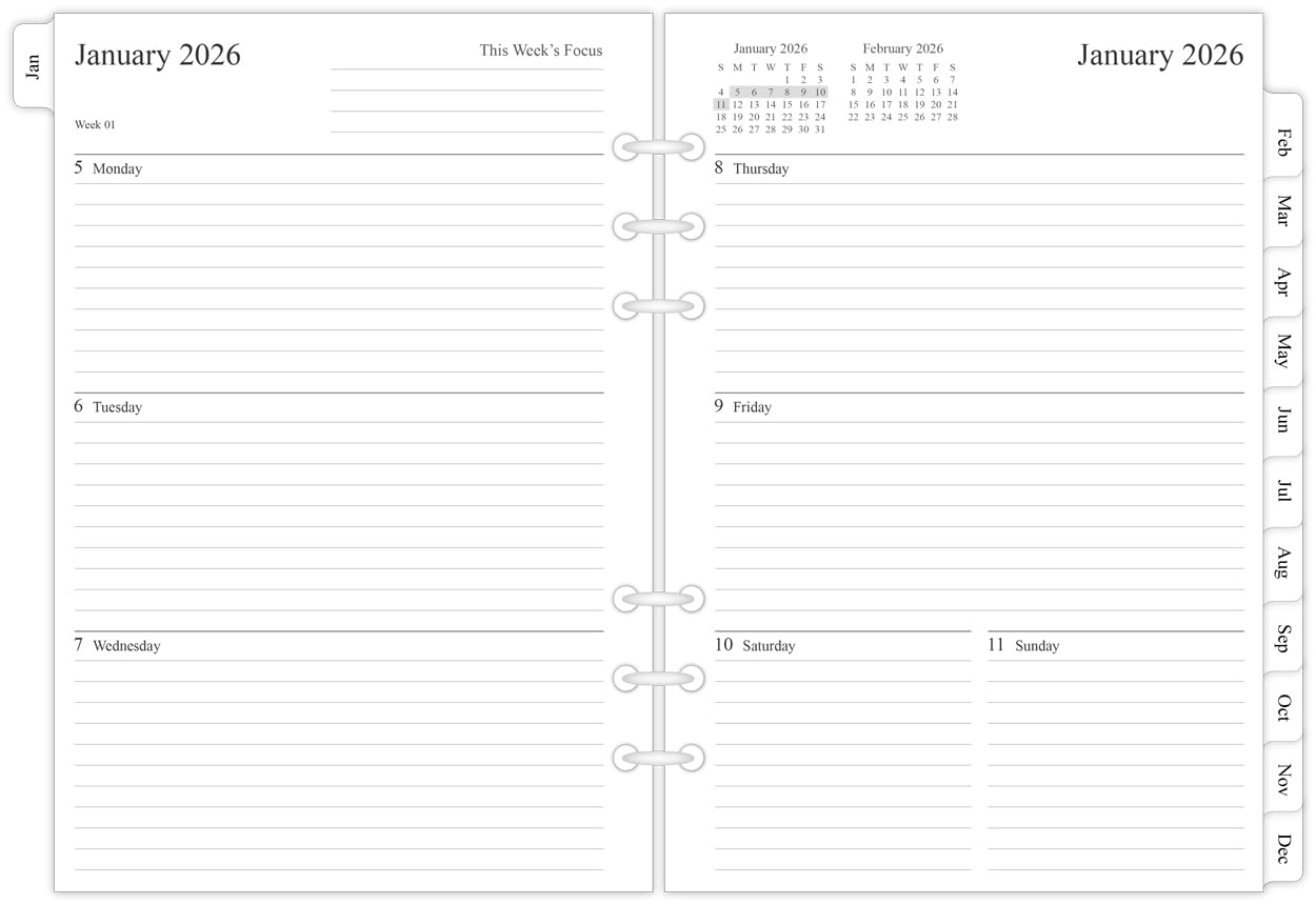 Photo 1 of newestor 2026 Weekly & Monthly Planner Refill for A5 Ring Binder, Jan 2026 to Dec 2026, 5-3/4" x 8-1/4", 6-Hole Punched
