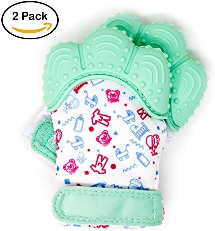 My Mini Mitt | Teething Mitten (2-Pack) | Soothing Gum Relief Toy Glove & Teether for Babies, Infants, Toddlers, Boy & Girl | 3-12 Months | Baby Shower Gift (Mint Green)