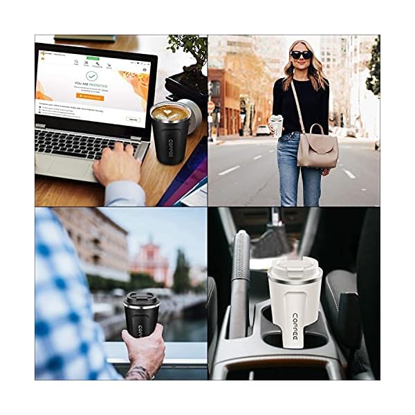 Coffee-Cup-Insulated-Reusable-Travel-Mug-Double-Walled-Stainless-Steel-with-Leakproof-Lid-for-Hot-Drinks-and-Beer-380ml-Black ARTLIVE Travel Mug, Coffee Cup Insulated & Reusable Travel Cup - Thermal Stainless Steel Eco-Friendly with Leakproof Lid…