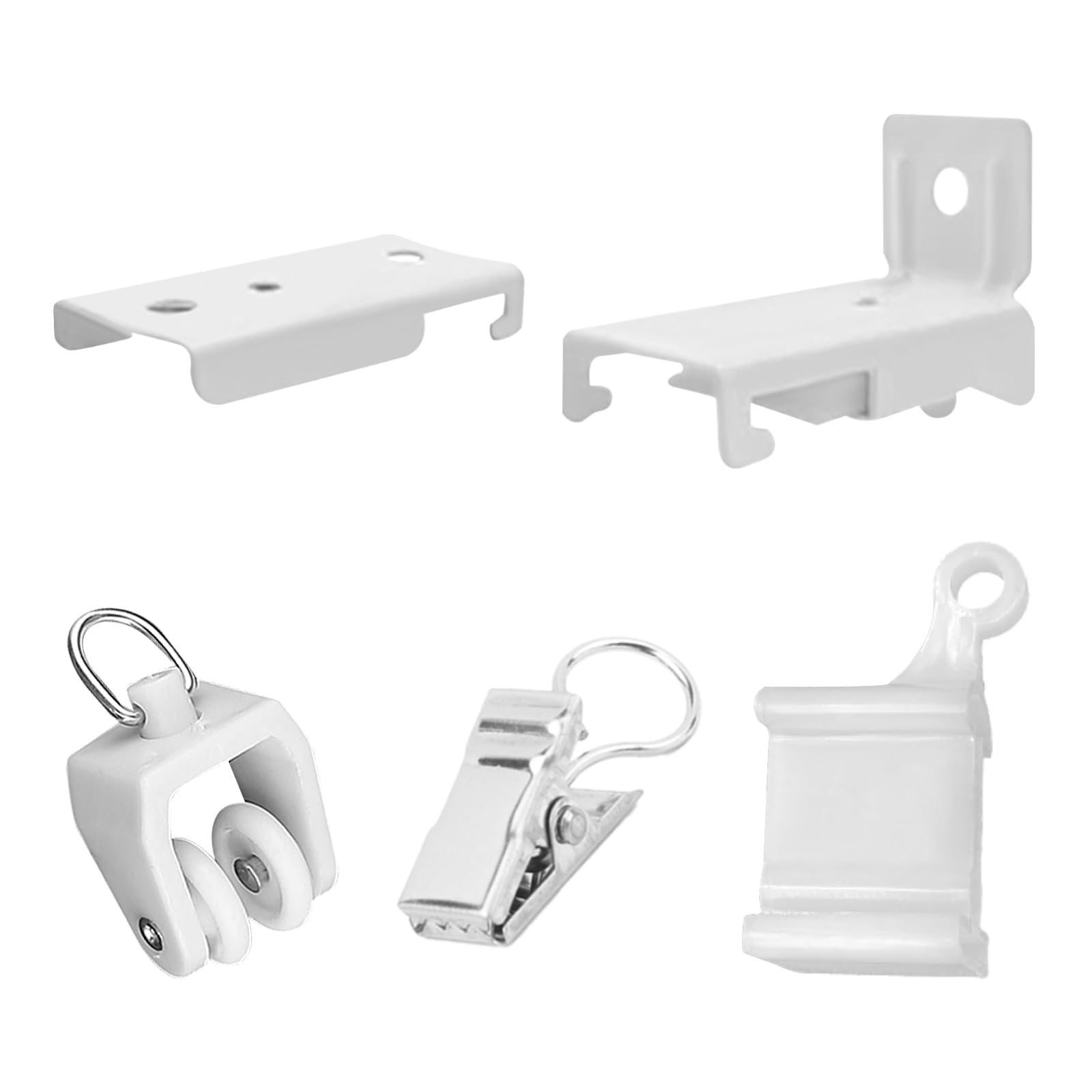 Curtain Track Accessories Set - 2 End Caps, 30 Rollers, 30 Clips, 13 Ceiling or Wall Brackets, 13 Screws and Anchors for Rail Fittings