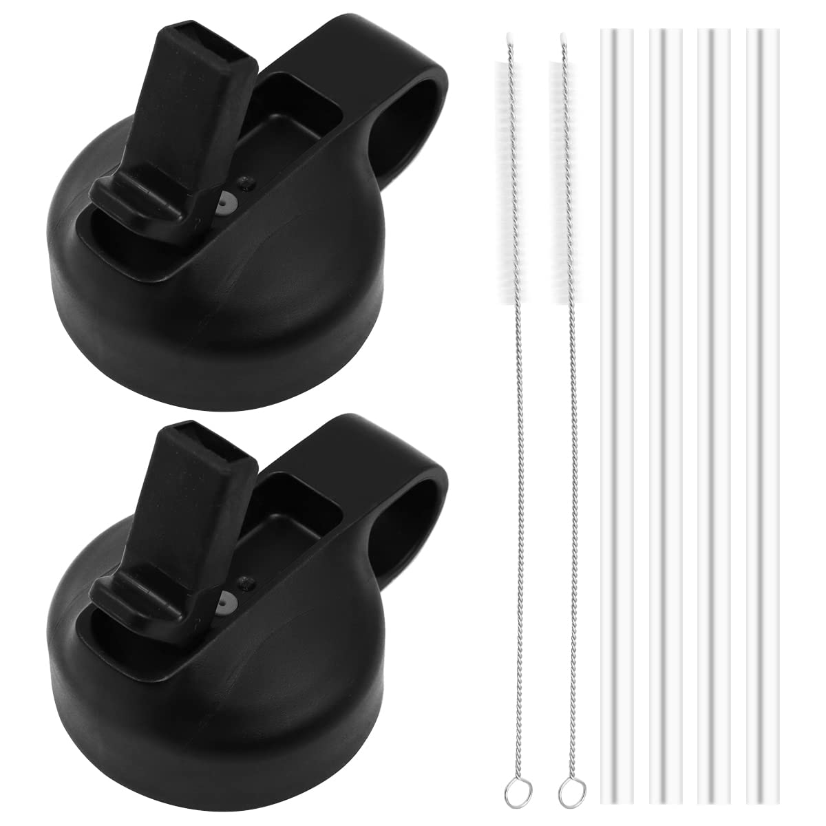 Hsthe Sea 2PCS Wide Mouth Straw Lid Sports Bottle Lid with 4 Straws 2 Straw Brushes Compatible with Hydro Flask Water Bottle