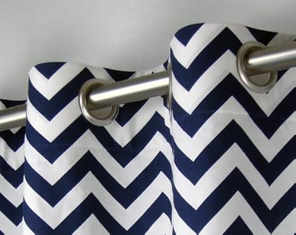 Navy Blue And White Chevron Zig Zag Drape One Grommet Top Curtain