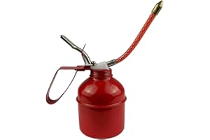 Hapivida Manual Oiler Can, Red Iron Lever Action Hand Pump Lubricator with Flexible Hose for Efficient Lubrication and Mainte