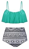 Aixy Women Vintage Flounce Two Piece Swimsuits High Waisted Bathing Suits