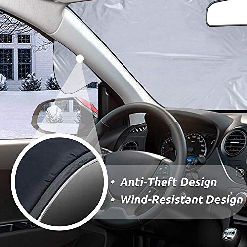 2019 Upgrade Version Car Windshield Snow Cover, Extra Large 87"x 50" 3 Layers Material Windscreen Protection Ice Removal Wiper Visor Sun Shade Protector for Most Vehicles Cars Trucks Vans and SUVs