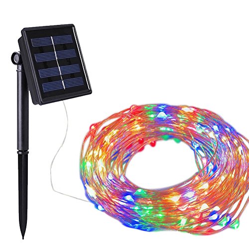 Solar String Lights 100 LED Copper Wire Starry Fairy Outdoor Waterproof Decorative Strings Light for Tree Patio Garden House Yard Parties Holiday Ambiance Wedding/Colorful
