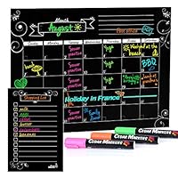 Cedar Markers 16"x12" Magnetic Calendar for Refrigerator and Magnetic Grocery List for Fridge with Free Chalk Markers. Dry Erase Calendar for Monthly Planning Kindergarten Calendar (Black)