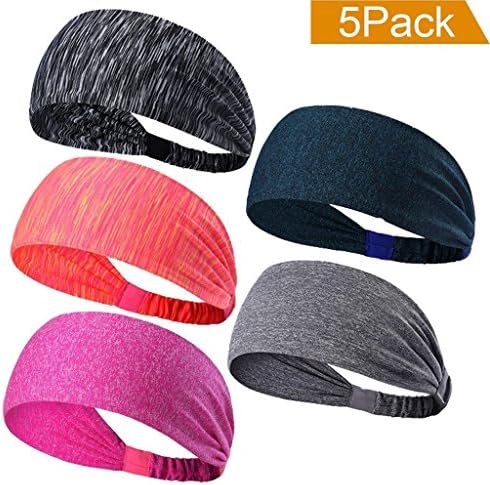 VICTING Sweatbands Sports Headbands Wicking Stretchy Wrap Ideal for Yoga/Cycling/Running/Fitness Exercise Scarf Pullover for Women and Men, 5 Piece