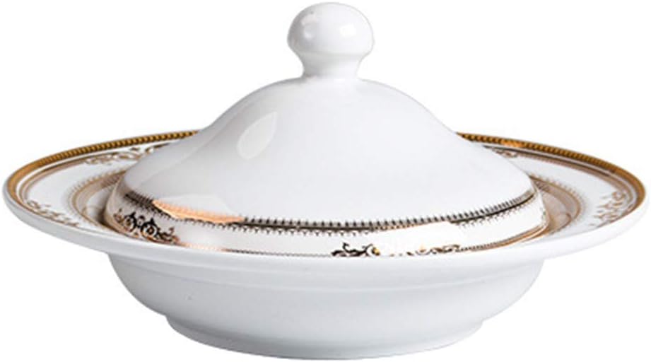 MIAOSSS White Bone China Phnom Penh Plate, Available in 2 Shades of 3 Diameters, Abalone Dish, Shark Fin Soup, Deep Dish with Lid, No Microwave Oven20.25cm-Shallow Plate